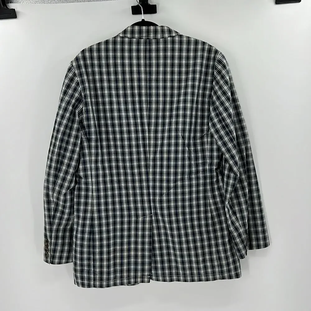 J. Crew Men's Two Button Plaid Blazer - Blue/Green/White - Medium